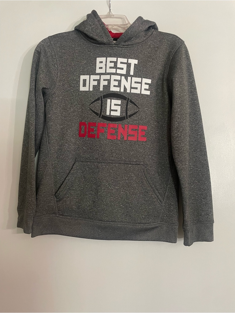 tek gear Youth Large Gray Hoodie with White and Red Football Graphic